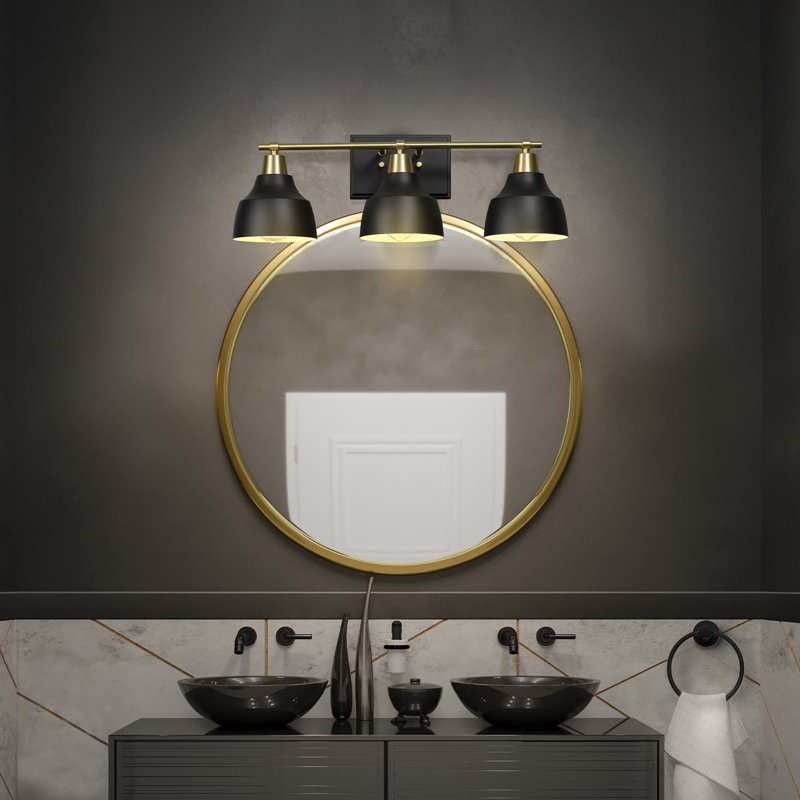 5-Piece All-In-One Black Bathroom Accessory Set with 24" 3-Light Vanity Light and Brass Accents