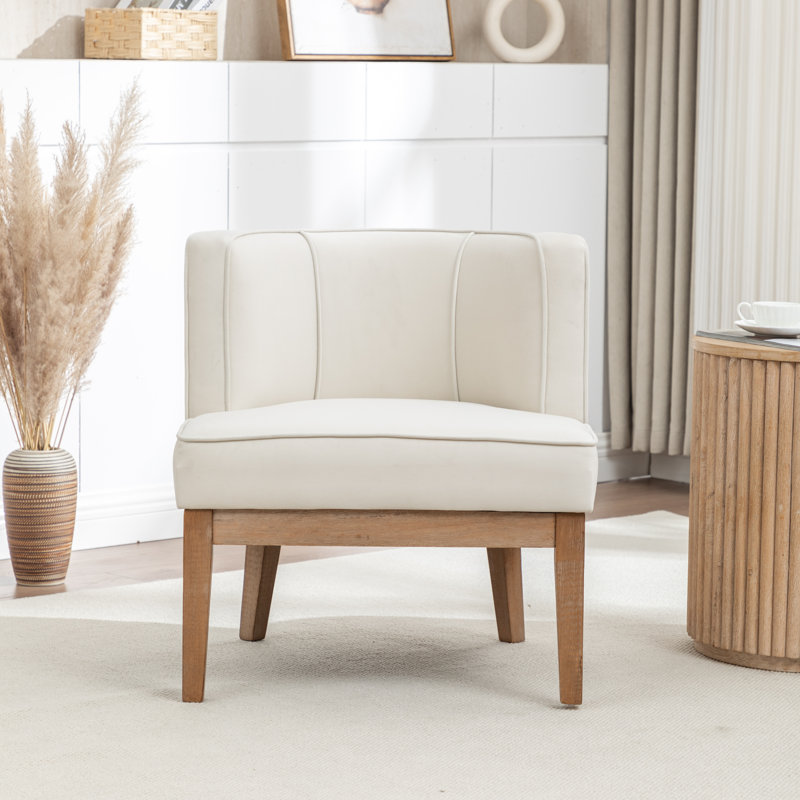Fauteuil demi-tonneau Karoll, Velours ivoire, 1