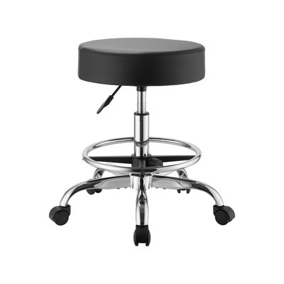 Rolling Stool with Wheels Footrest, 500 lbs Weight Capacity, Height Adjustable, Thick Cushion Ergonomic PU Leather Seat, 360° Swivel Round Rolling Stool Chair for Salon, Clinic, Medical, Black