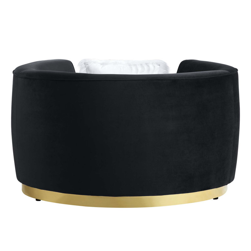 Elegant Flared Black Velvet Armchair with Brass Base