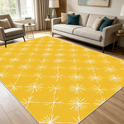 Tapis matelassés 1pc jaune moutarde surpiqué pour le salon, doux et confortable, adapté à toutes les saisons, facile à entretenir, lavable à la machine, tapis de table sous la table convenant à la table à manger, à la chambre à coucher, au vestibule, à la cuisine,