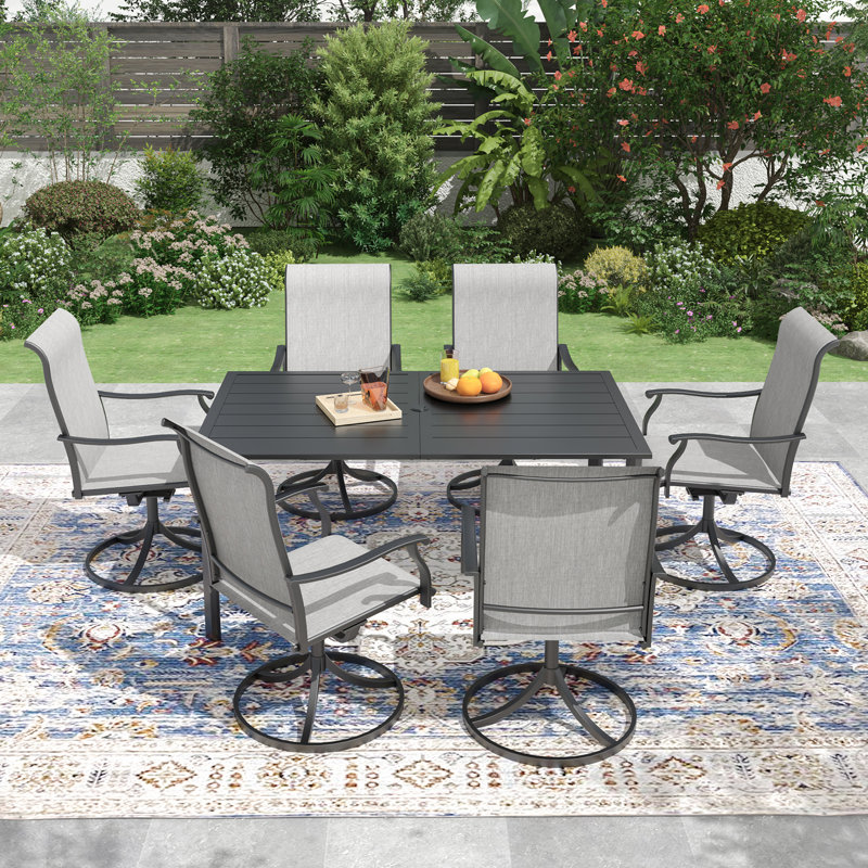 6 - Person Rectangular Steel Outdoor Dining Set, Gray