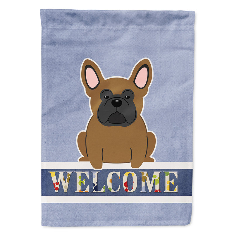 Polyester 2 côtés 40 x 28 po welcome drapeau maison, Bouledogue français brun assis