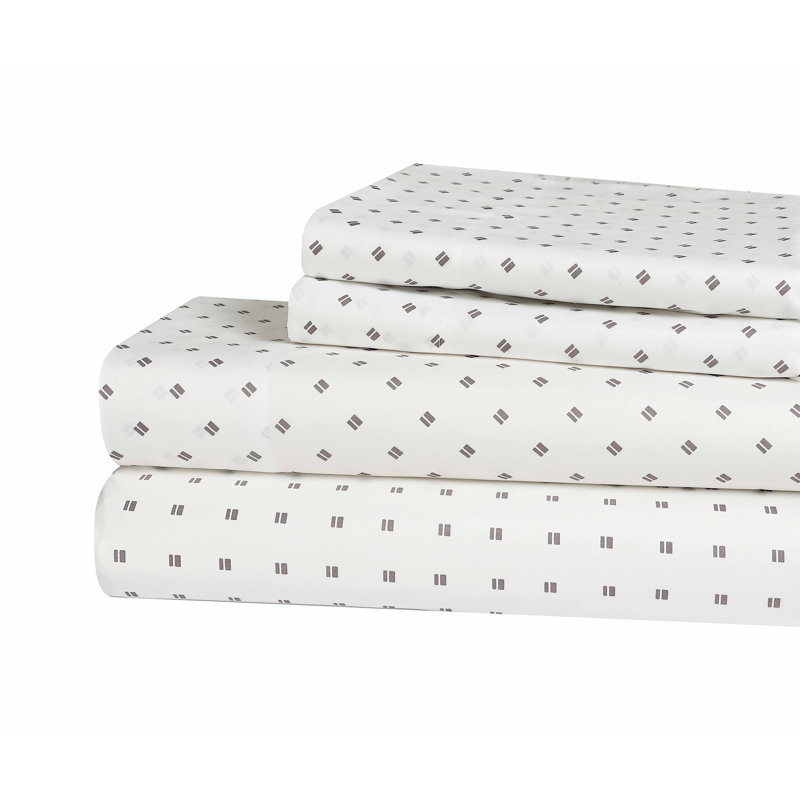 Ensemble de draps en microfibre 4 pièces Swift Home, Blanc géométrique, Ensemble de draps pour grand lit avec 2 taies d'or