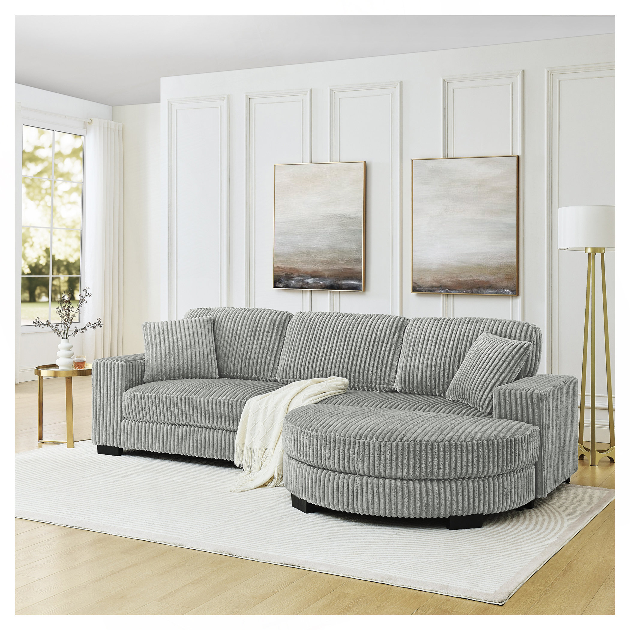 Latitude Run® Corduroy Tufted Upholstered Sleeper Sectional Sofa, L ...