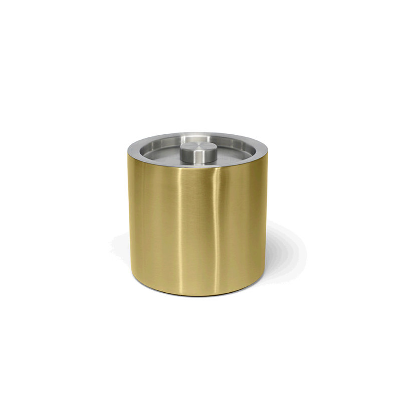 Seau à glace rond en acier inoxydable brossé, Laiton mat / Argent brossé