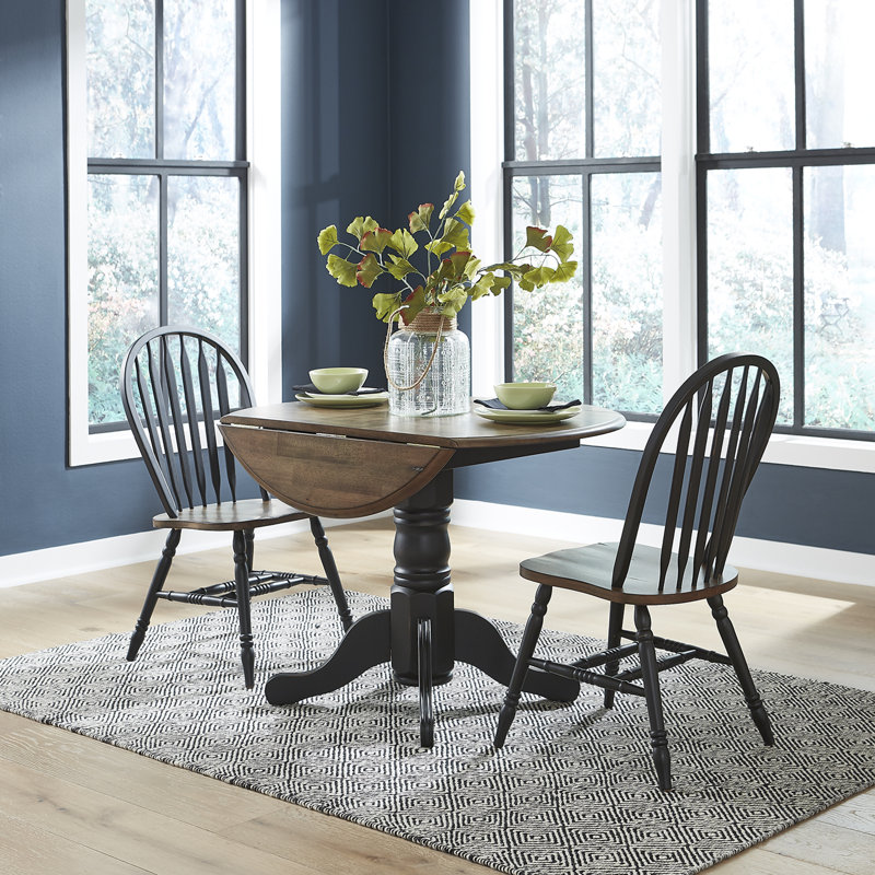 Judique Black 2 Person Drop Leaf Dining Table Set, Brown/Black, 3 Pieces: Table, 2 Chairs