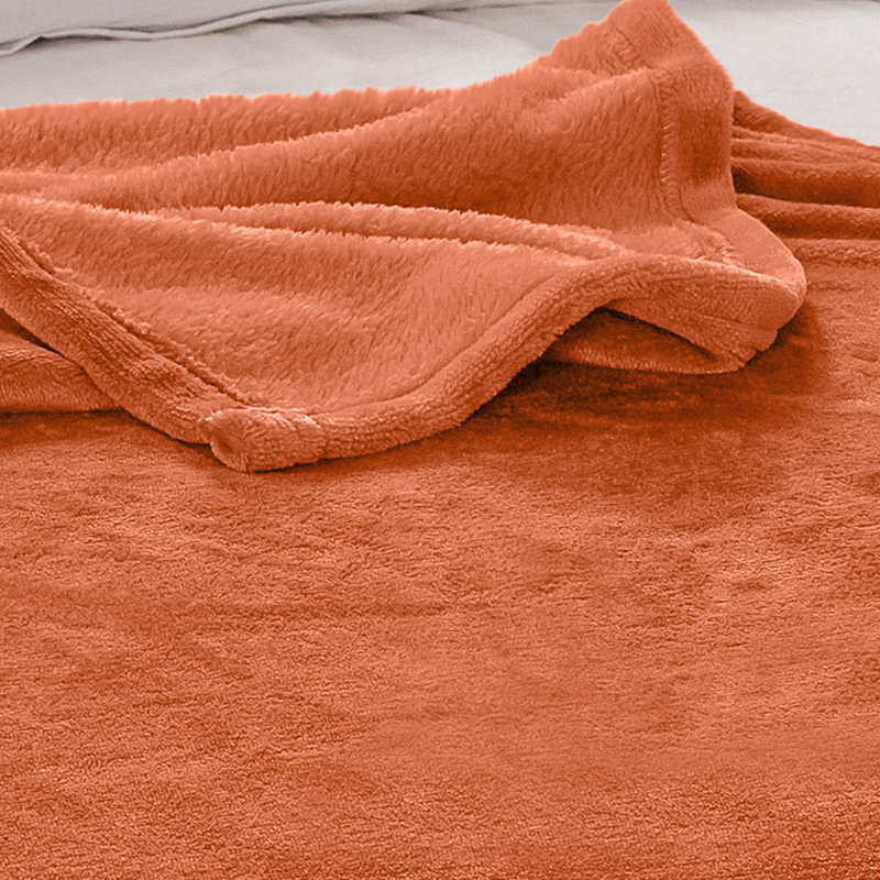 Couverture polaire en fausse fourrure de vison de luxe - peluche douce et réversible pour lit et canapé, Lit simple, Rouille