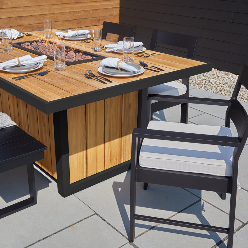 Bodhi 73" Rectangle Teak Dining Fire Table With Hidden Propane Tank Storage by Real Flame