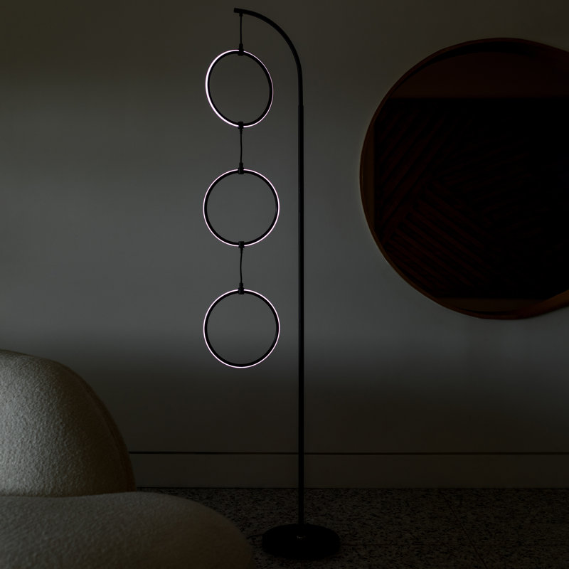 Nova 74" Black Arc LED Floor Lamp with RGB Color Changing Rings