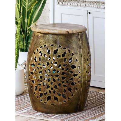 Caty Mango Wood and Metal Cutwork Side Table