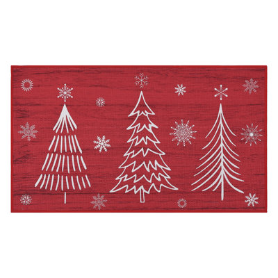 Tapis de sol rouge de Noël 43 x 74 cm, tapis de cuisine, accessoire de chambre, tapis d'intérieur imprimé de Noël pour salon et chambre, pliable, à poils courts et antidérapant