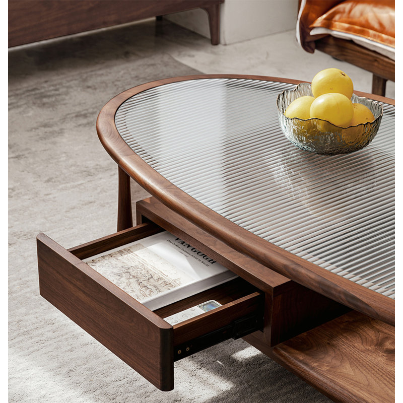 Tempered glass solid wood coffee table