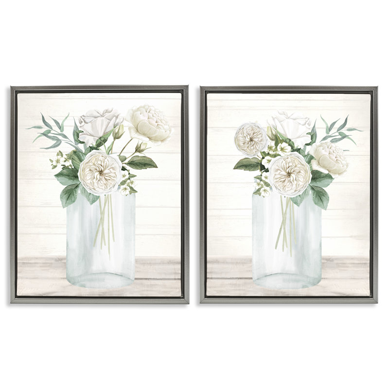 Ensemble de 2 cadres flottants Soft Patience Flowers, design par Kim Allen, H 31 po x l 25 po, Cadre flottant gris lustré