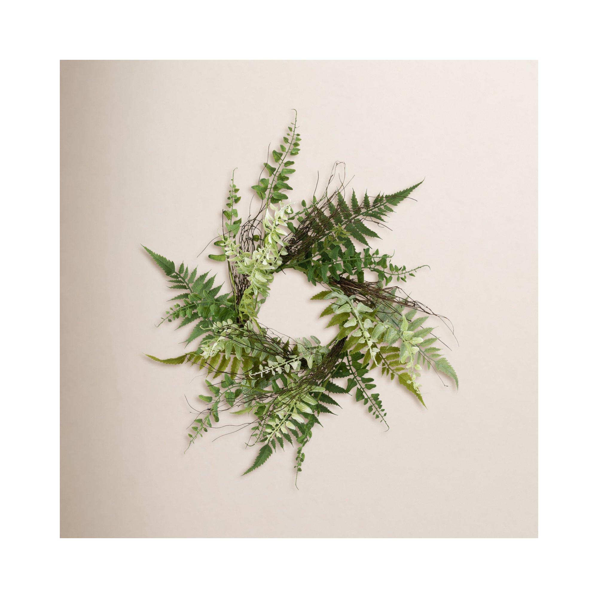 Artificial Fern and Twig Wreath, 16"