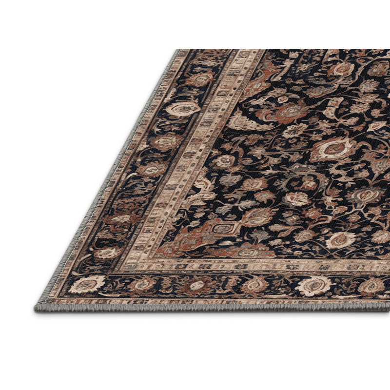 Tapis persan gris lavable à la machine, Rond 3 pi