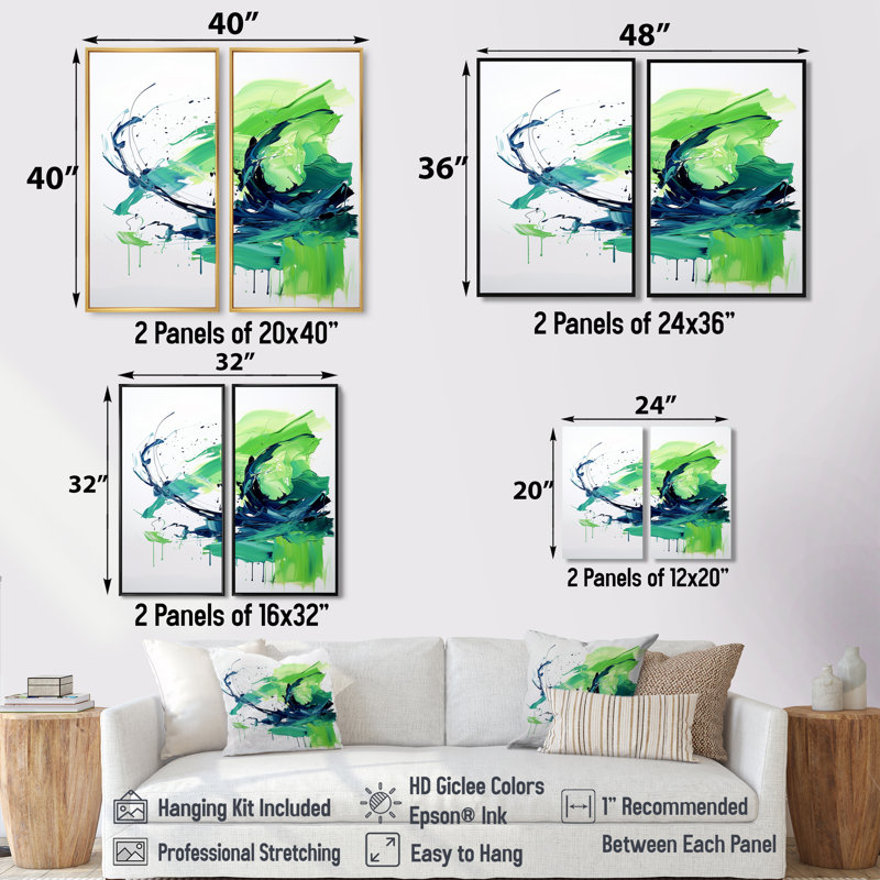 Vert et bleu surréel charme tourbillonnant II - art mural abstrait sur toile, H 20 po x l 24 po, Toile tendue