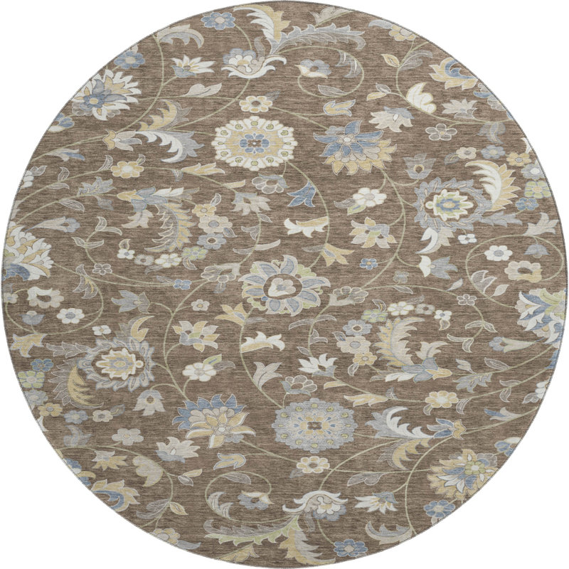 Premium Machine Washable Goulven AMF1006 Floral Rug, Round 8'