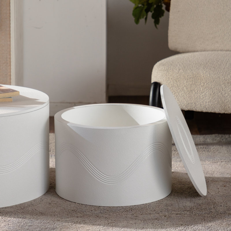 Ensemble de 2 tables basses rondes blanches avec rangement caché