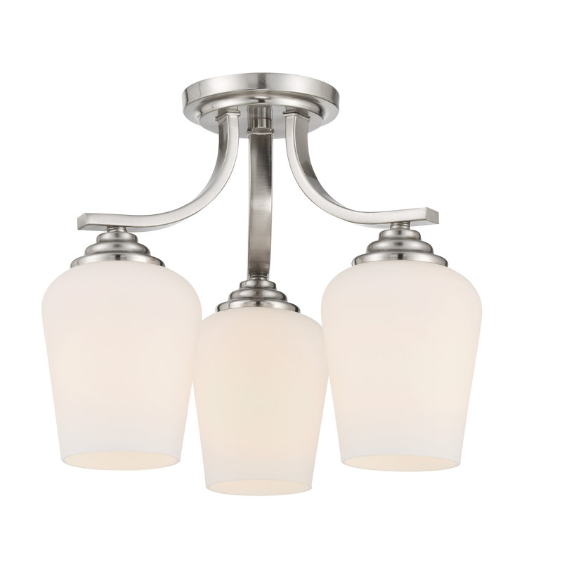 Plafonnier semi-encastré 3 lumières 15,5 po Arbra, Nickel brossé, Blanc