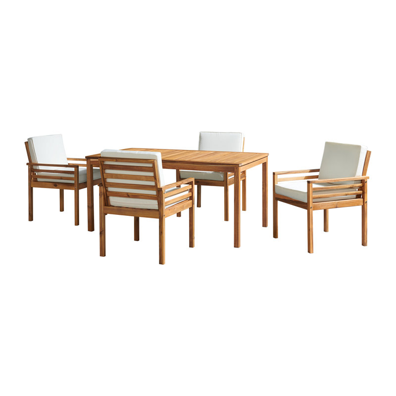 Ensemble de salle à manger en bois d'acacia 5 pièces avec table et 4 chaises de salle à manger avec coussins Okemo