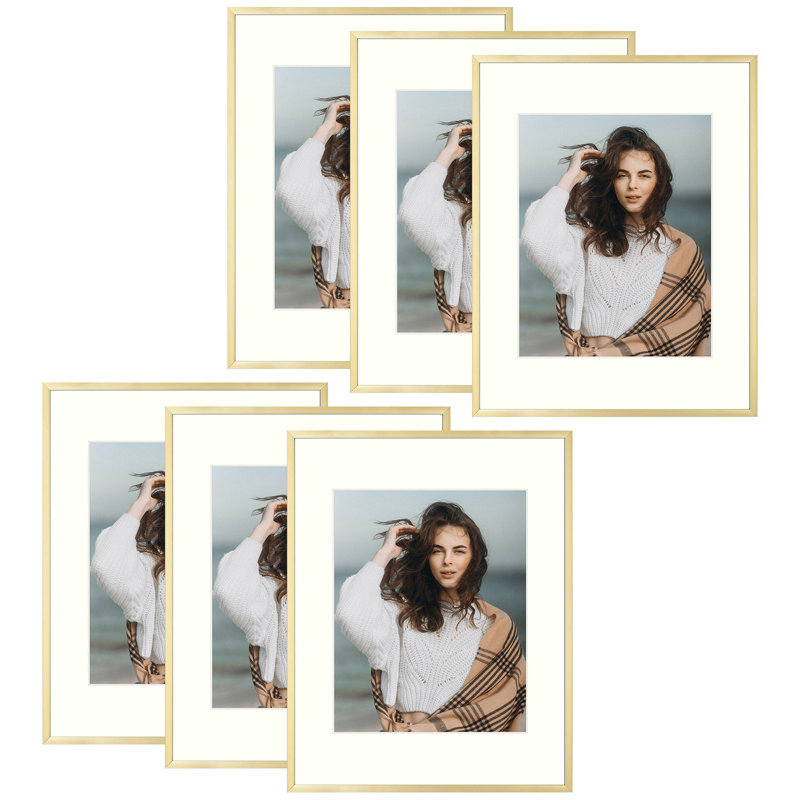 Ensemble de cadres photo en métal avec passe-partout - Basics by Wayfair ™, Or, 11 po x 14 po emmêlé à 8 po x 10 po