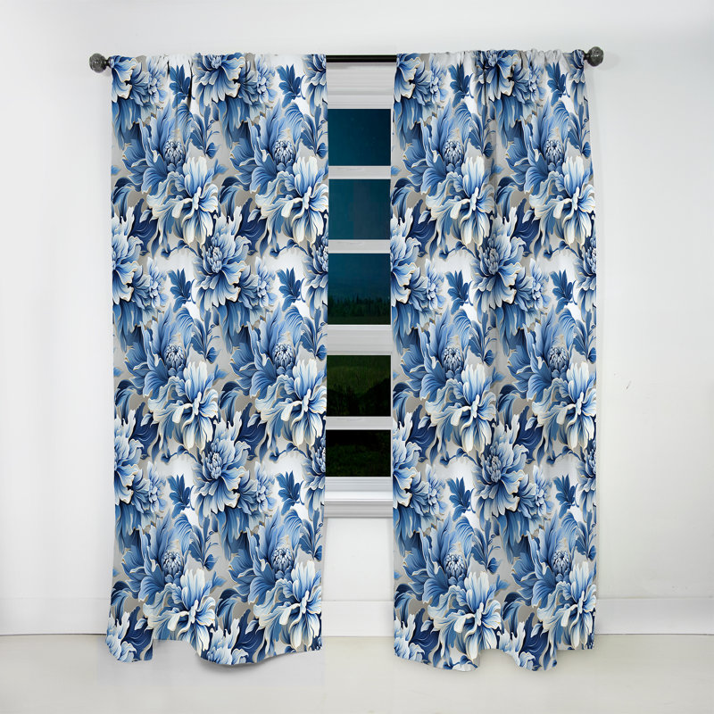 Blanc et bleu damassé Breeze II - rideau damassé - rideau damas obscurcissant - 1 panneaux, L 52 po x L 120 po