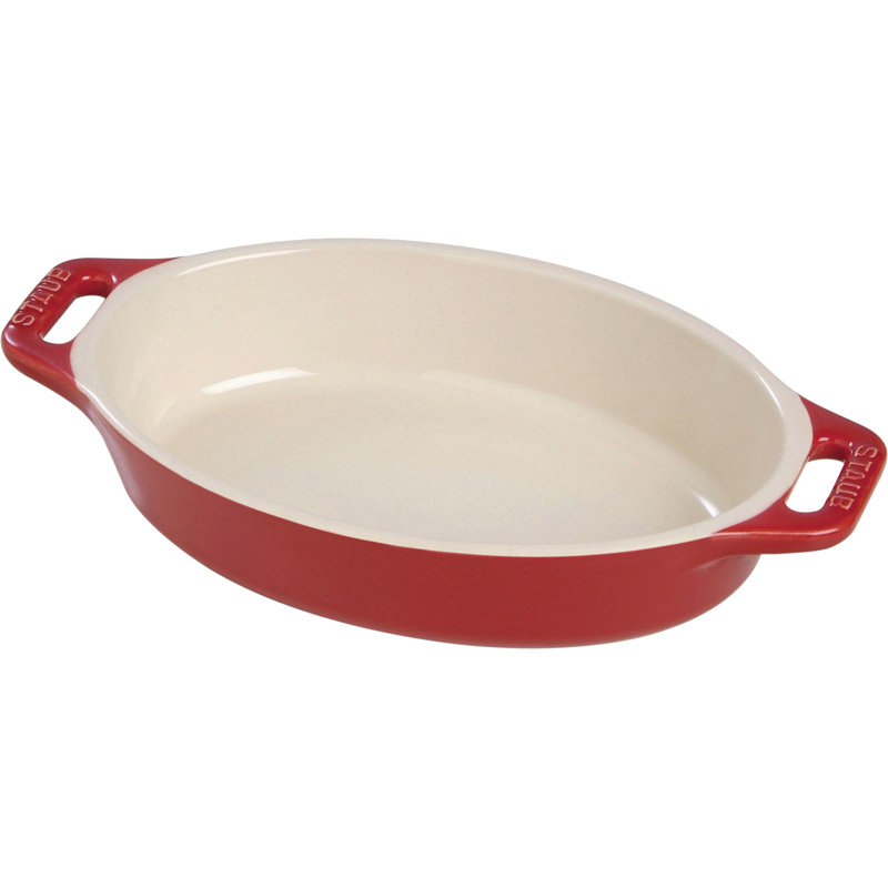 Staub Ceramic Oval Baking Dish, Cherry, 2.4"H x 14.5"L x 10.8"W