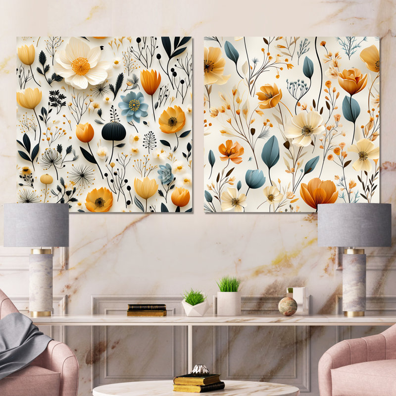 Cecilia - Ensemble de 2 carrés à motif floral en métal, H 36 po x l 72 po