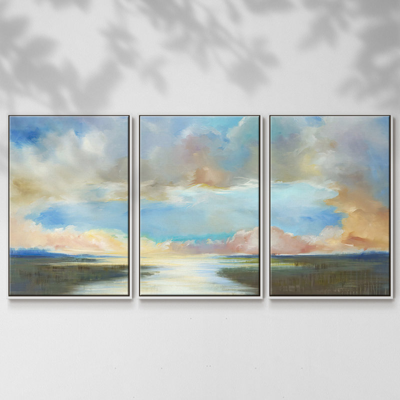 Dawn Breaks, encadré sur toile, 3 pièces, Blanc, H 36 po x l 75 po x P 2 po