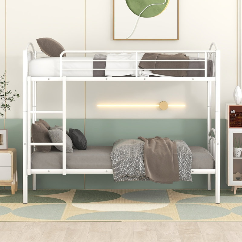 Twin Over Twin Metal Bunk Bed, White