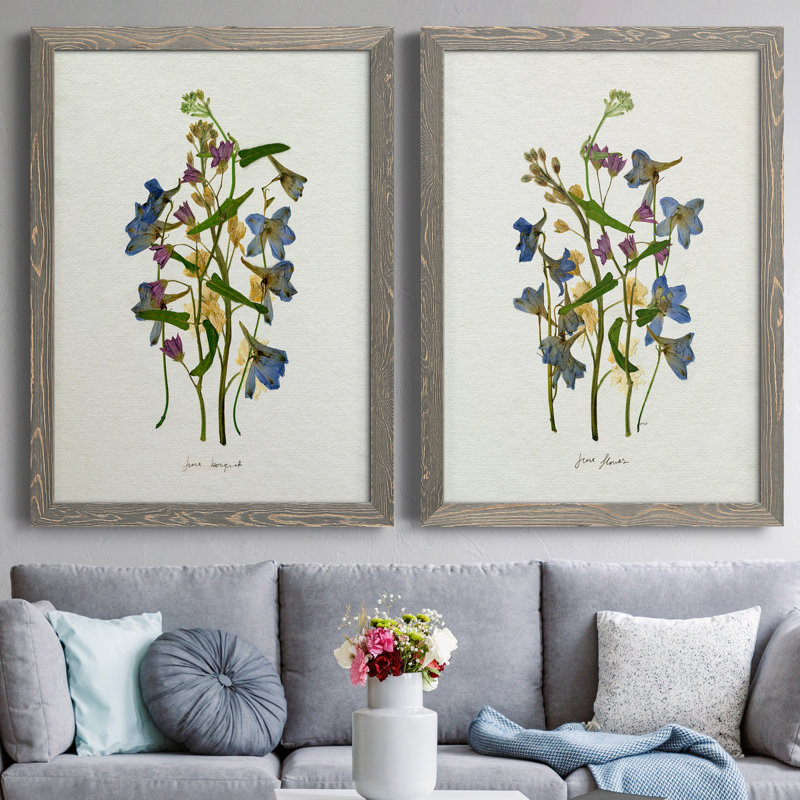 Pressed June Arrangement I - Ensemble de 2 peintures sur toile encadrées, Gris, H 37,5 po x l 55 po x P 1,5 po