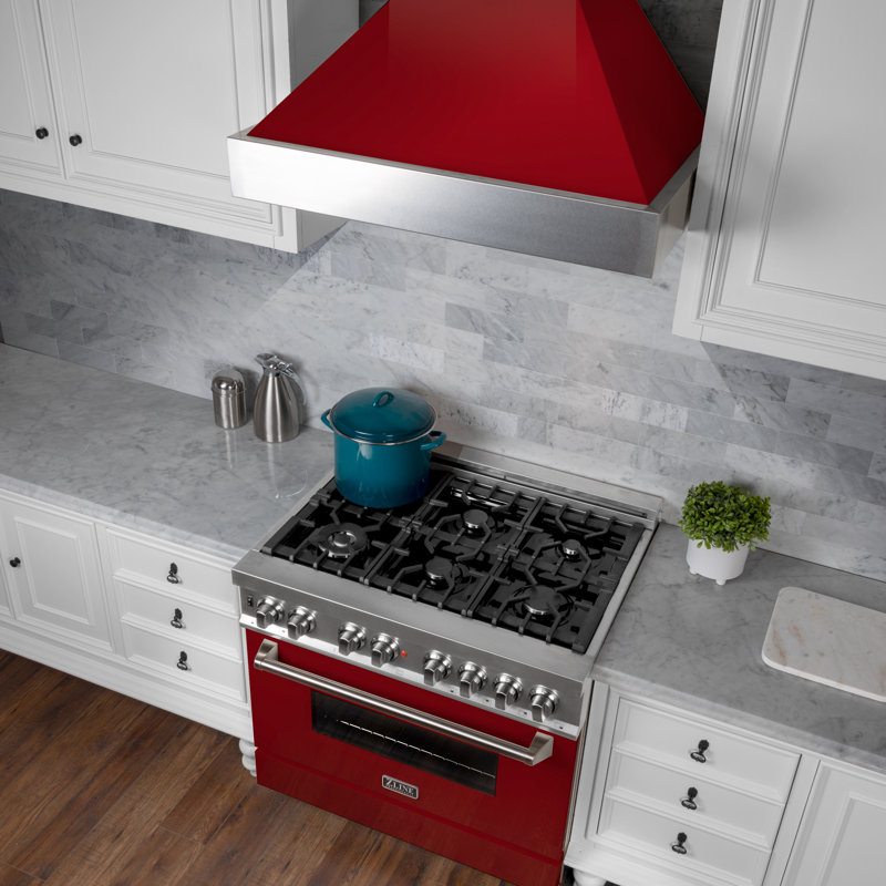48" Fingerprint Resistant Stainless Steel Range Hood with Fingerprint Resistant Shell (8654SN-48), Red Gloss