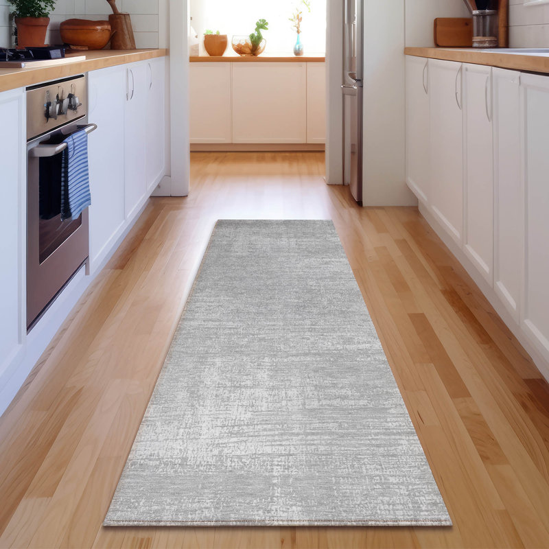 Premium Machine Washable Prisco Silver Rug, Runner 2'3" x 7'6"