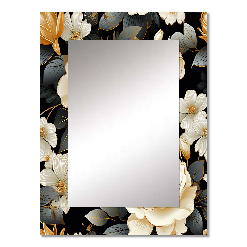 Décoration murale Timeless Beige Rose Elegant - Miroir floral, 32 po x 24 po