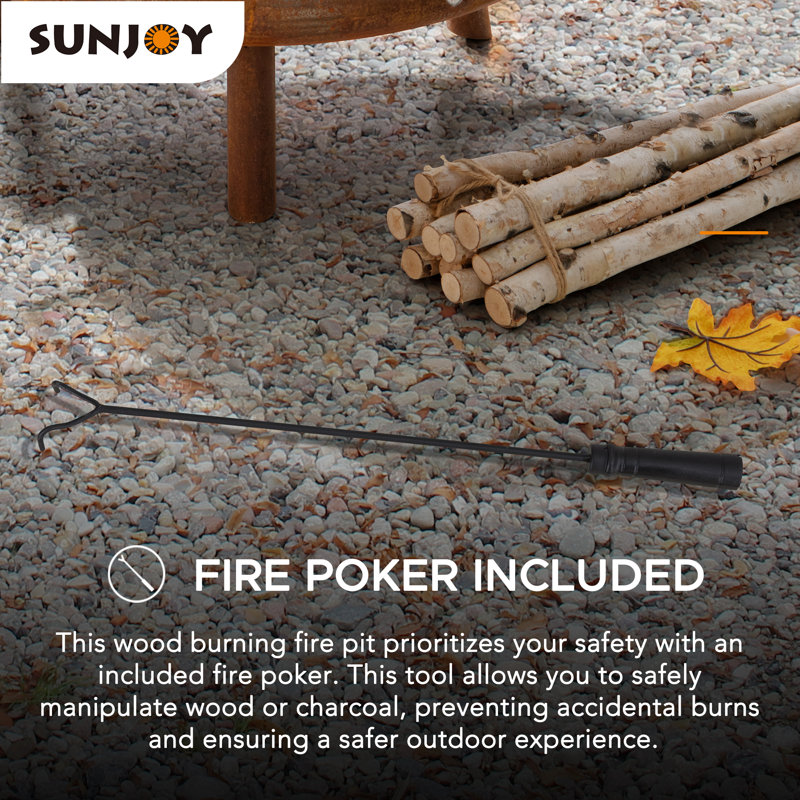 Rustic Steel Wood Burning Fire Pit with Handles and Poker