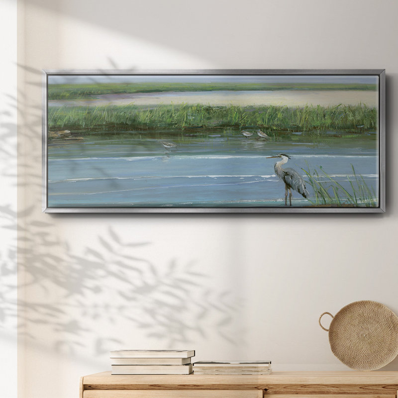 Wading at Dusk- Framed Canvas, 12" H x 30" W