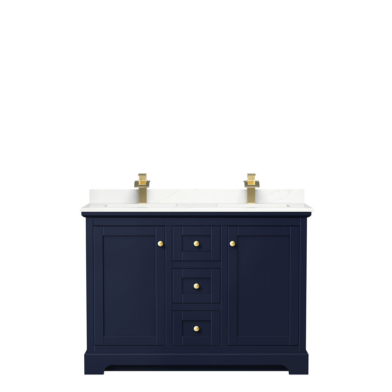 Avery 48'' Double Bathroom Vanity with Quartz Top, Dark Blue, Giotto Quartz, Matte Black