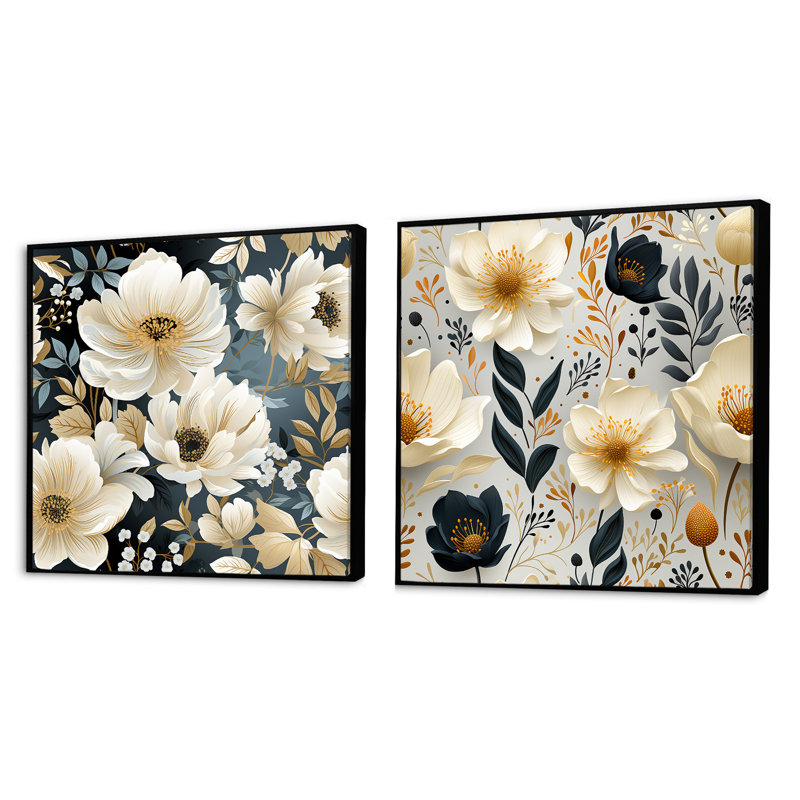 Portneuf - Floral Square Collage Set Of 2, Black Floater Framed, 16" H x 33" W