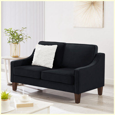 Sofa 2-Seater Loveseat Sofa with Spring Seat Cushion, Velvet Upholstered Couches with Solid Rubber Wood Legs and Removable Covers, Easy Assembly for Living Room, Bedroom - Black