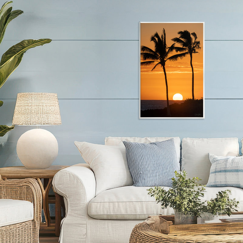 Coucher de soleil sur une plaque murale de palmiers, design par Dennis Frates, H 19 po x l 13 po