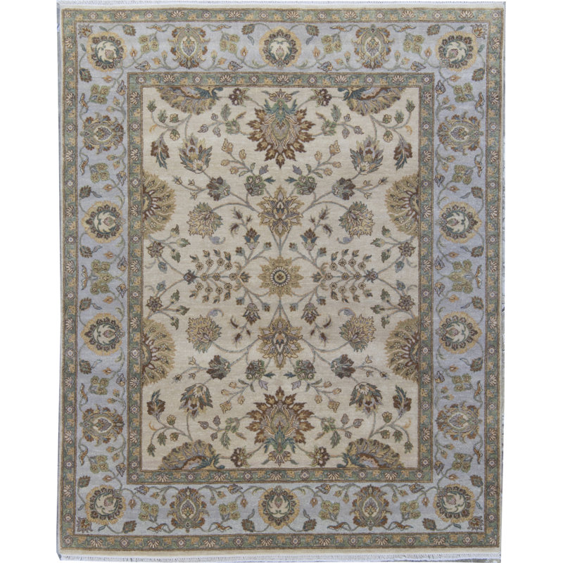 Tapis doré et beige noué à la main de haute qualité