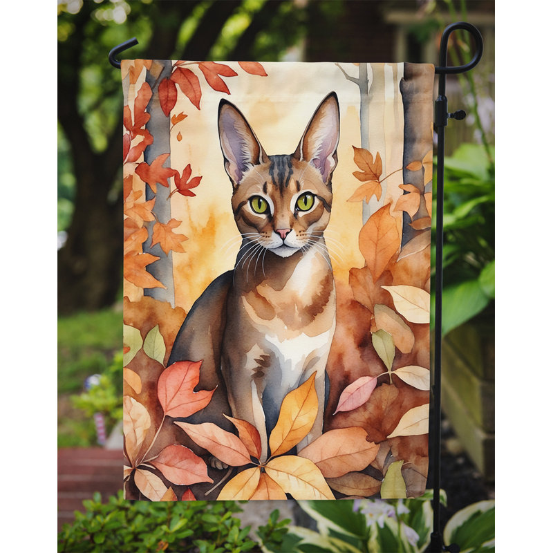 Chat en feuilles d'automne drapeau de jardin, Abyssinien