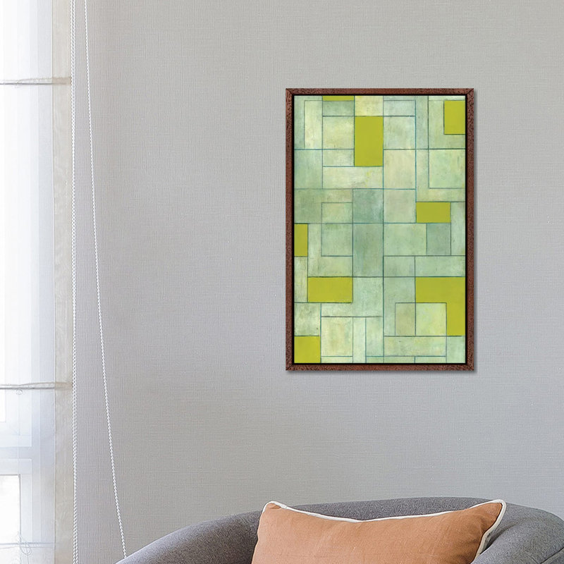 Grey Matters Green by Stephen Cimini - Painting on Canvas, 66.04 cm H x 45.72 cm W, Classic Brown Wood Framed