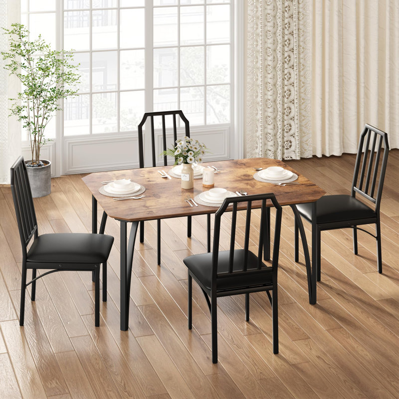 Morrigan 4 - Person Four Leg Dining Set, Brown, 5