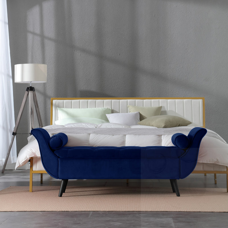 Tufted Long Bench With Storage, Navy