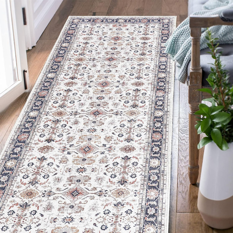 Nermine Chenille Mashine Washable Vintage Indoor Arae Rug with Non-Slip Backing for Bedroom Living Room Kitchen Entryway