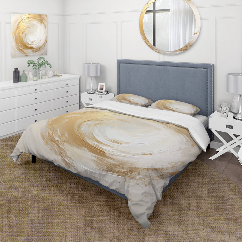 Ensemble de housse de couette or et blanc Soft Wave Vortex I - Abstract Spirals