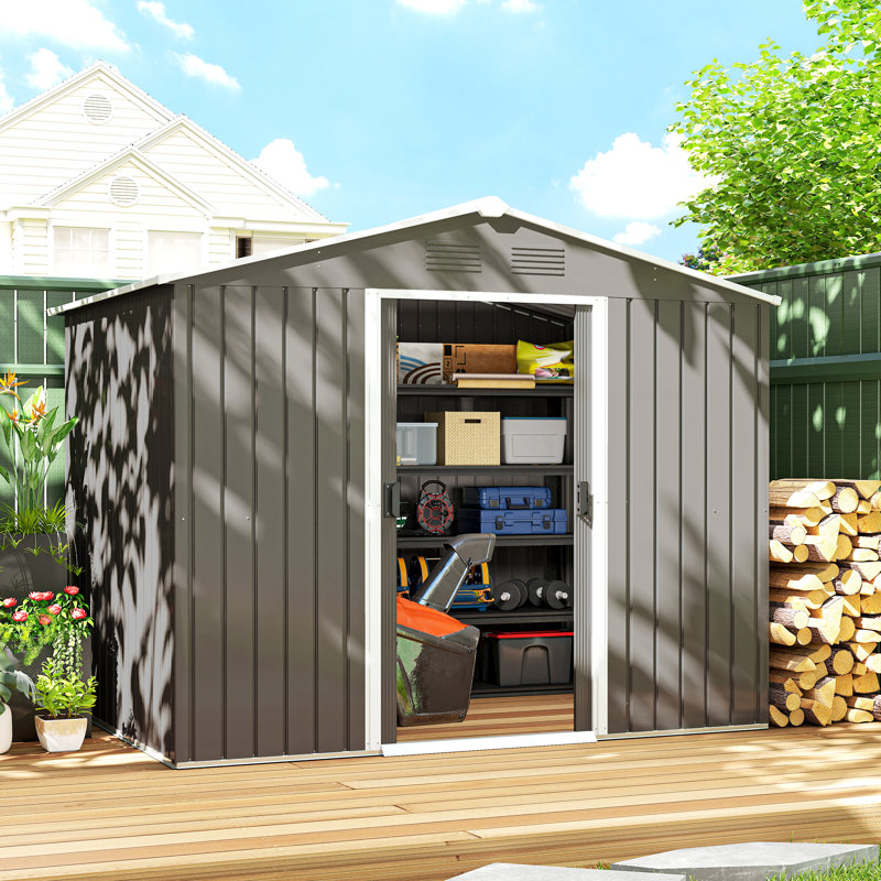 Brenson 7.7 ft. W x 5.7 ft. D Galvanised Steel Steep Slope Garden Shed