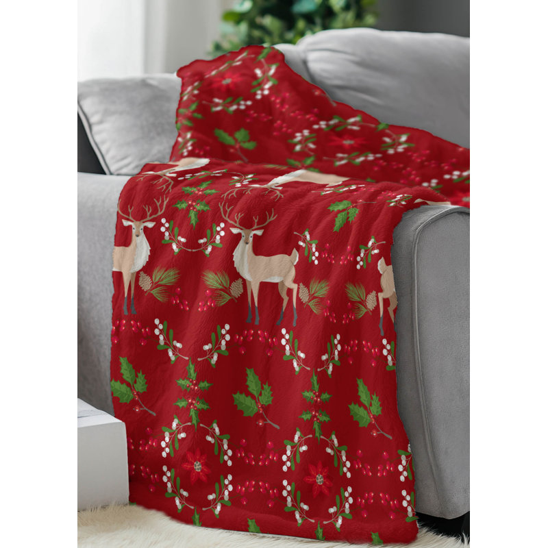 Jeté Botanical Deer, Red, L 60 po x l 50 po